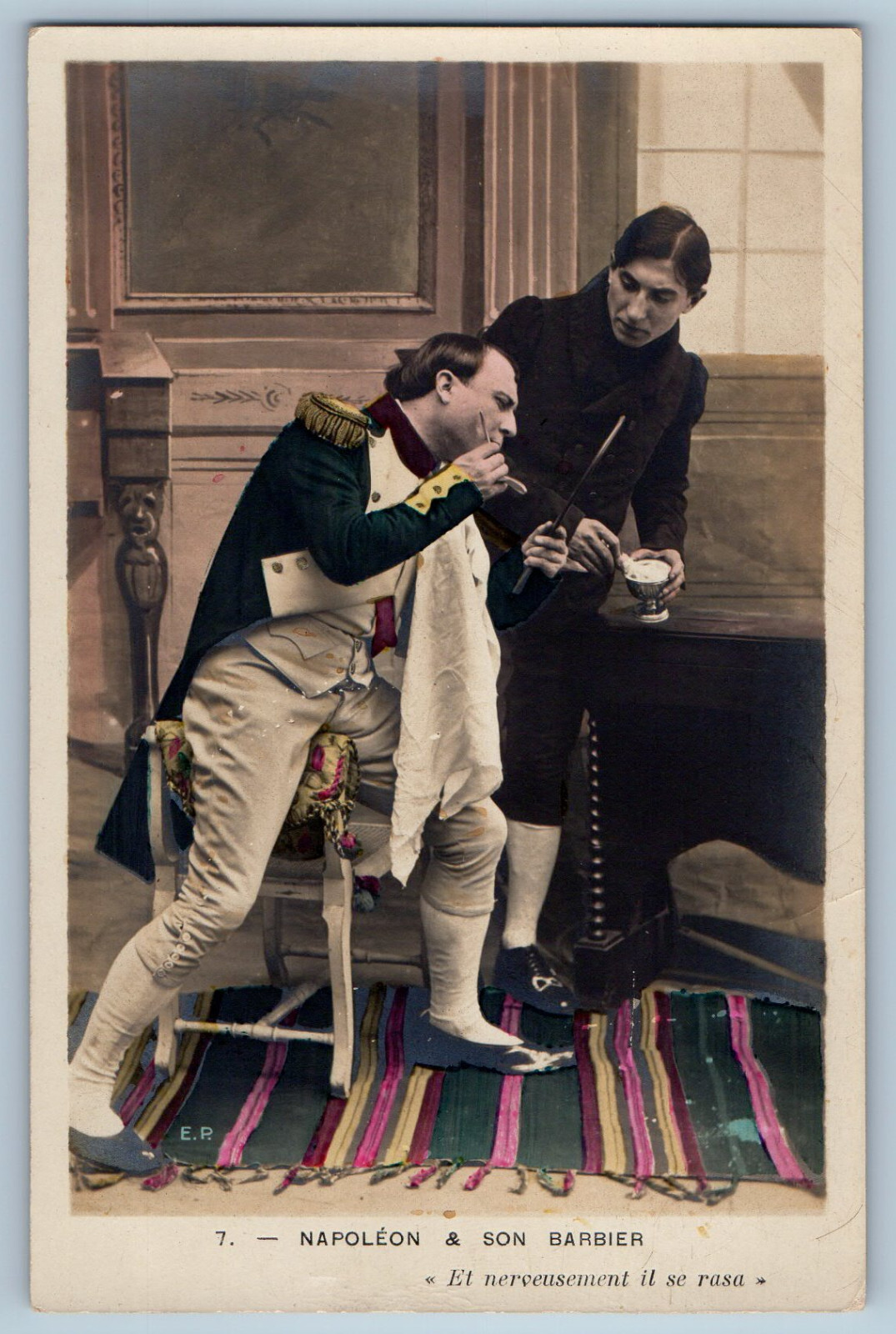 France Postcard Napoleon & Son Barbier And Nervously he Shaved c1940s RPPC Photo