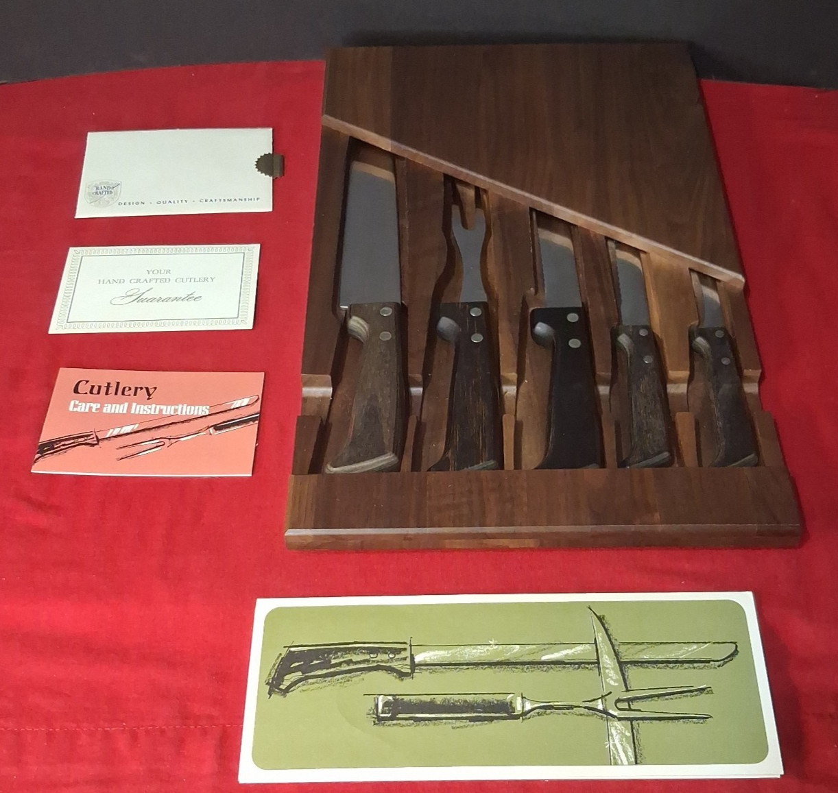 Vintage MCM West Bend Kitchen Knife Set Wood Wall Hanging Case Unused In Box