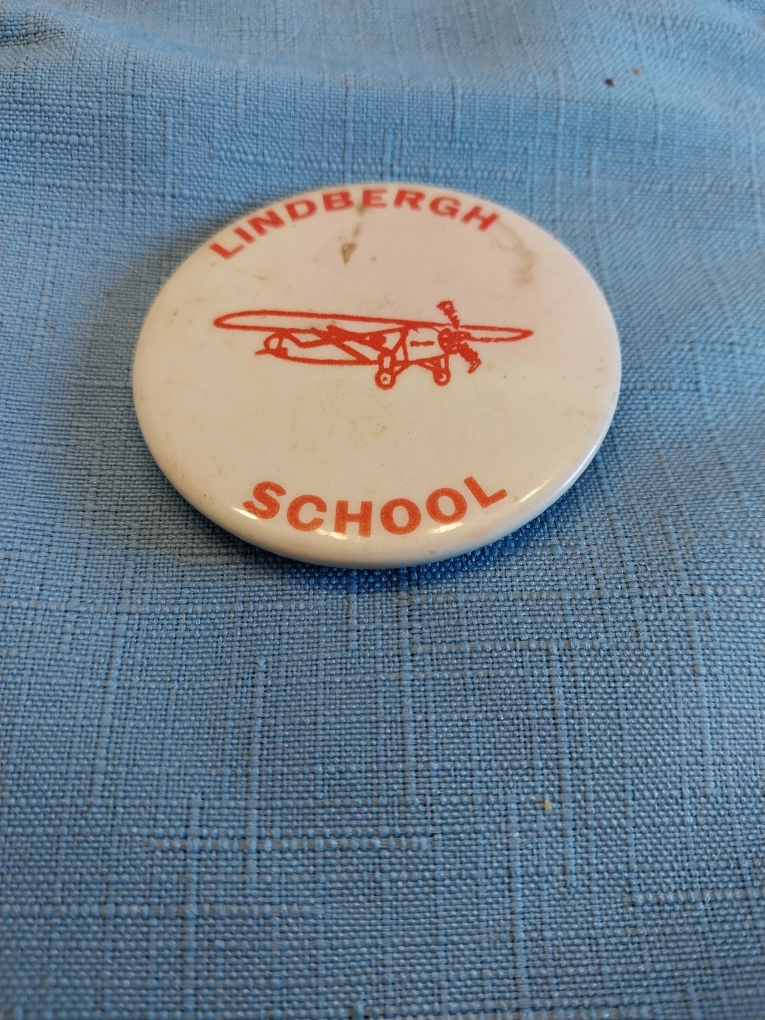 Vintage Lindbergh School Pinback Button Plane Aircraft Flying