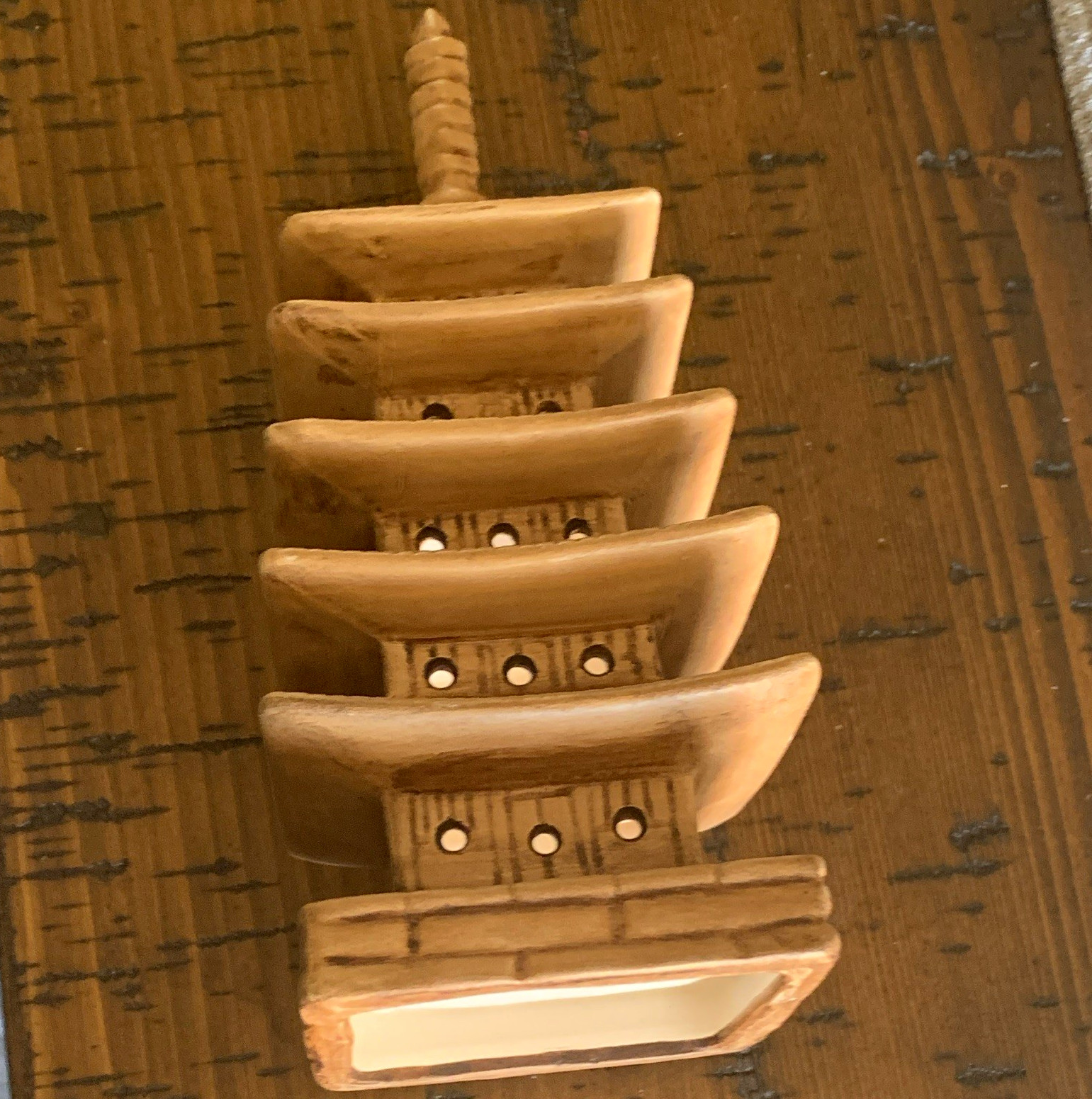 Ceramic pagoda tower figurine statue brown & white architecture decor 8 in