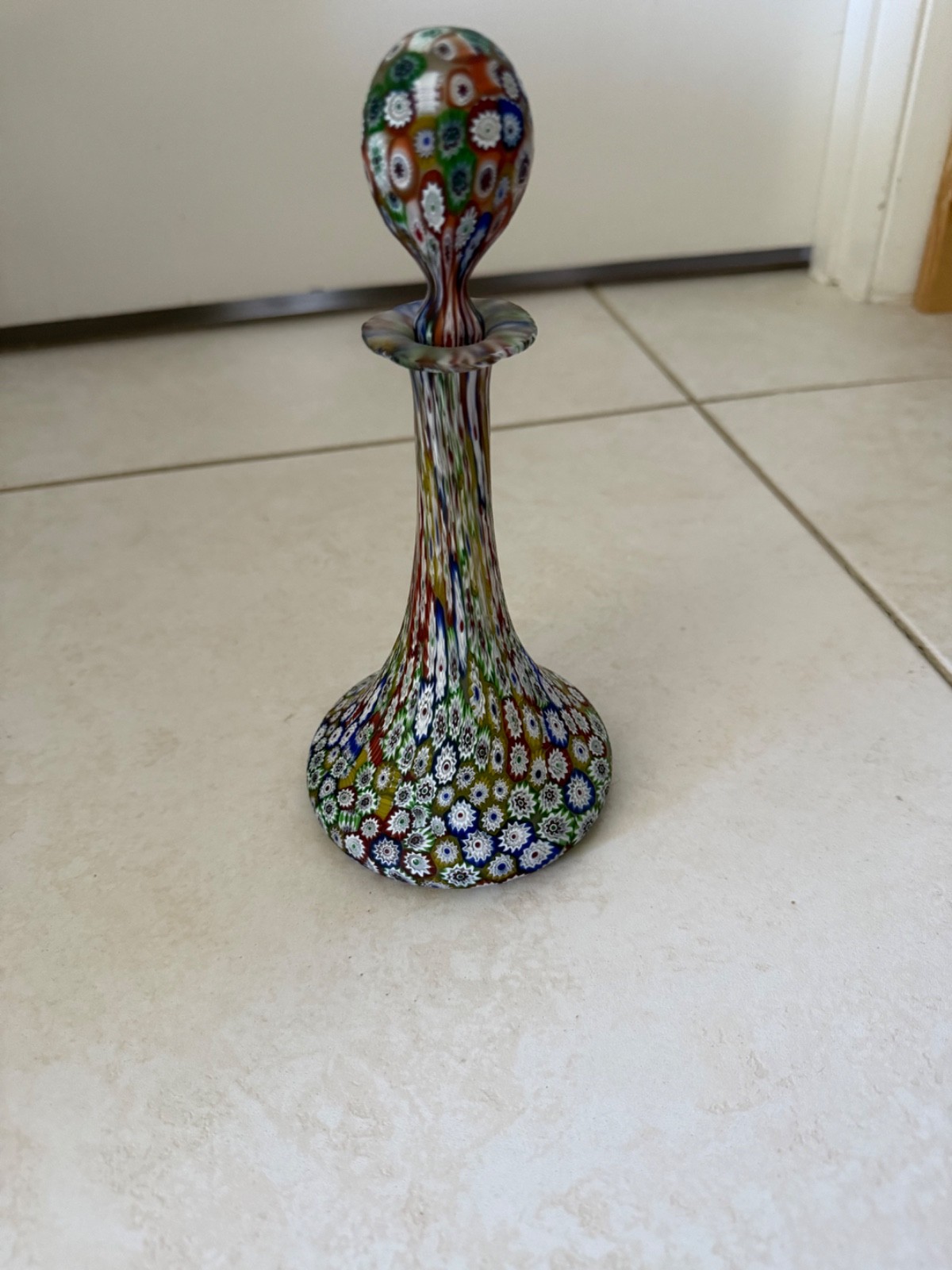 Vintage Italian Murano Millefiori Perfume Bottle with Original Stopper 8.25