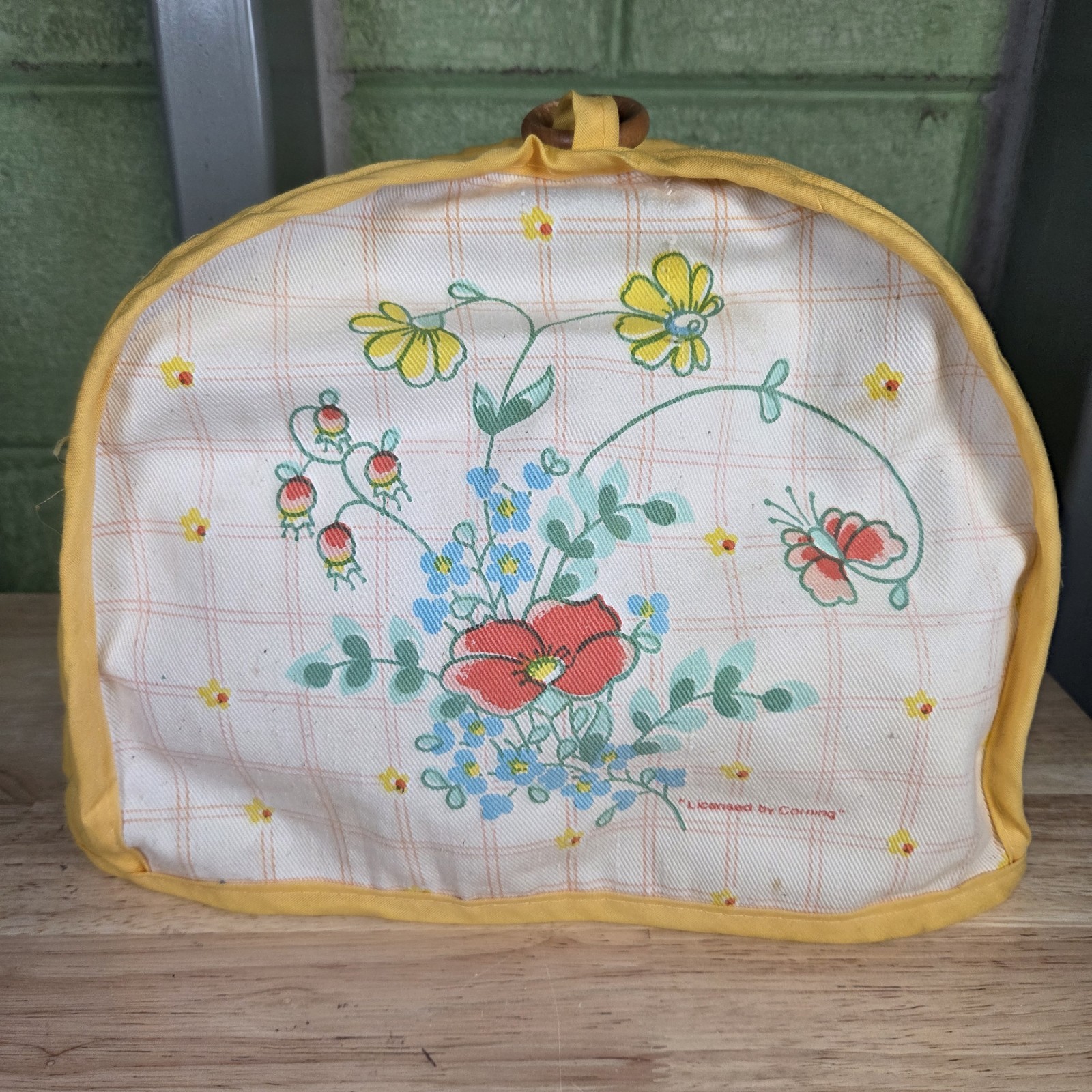 Vintage Floral Flowers Toaster Cover Yellow Corning Ware Grandma Cottage Core