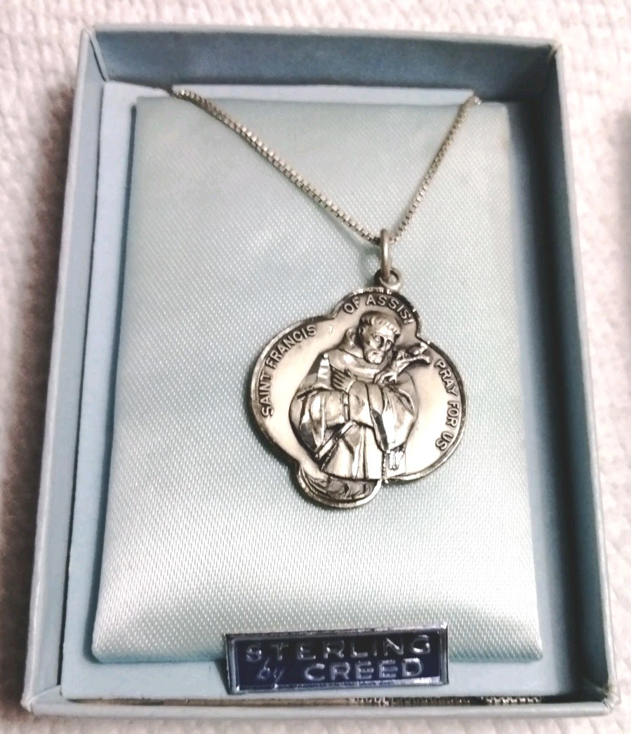 Antique CREED Sterling Silver Saint Francis Of Assisi Friend Of Animals Medal Antique CREED Sterling Silver Saint Francis Of Assisi Friend Of Animals Medal