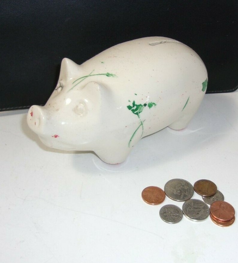 Piggy Bank Hand Painted Pearl China Co Made in USA Vintage Pig Figure