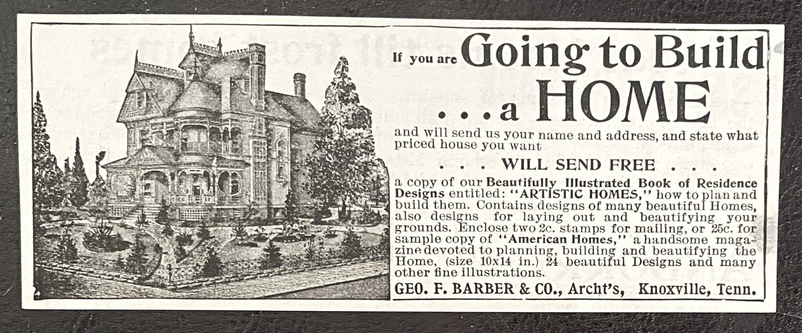 Geo (George) F. Barber&Co. Architects Knoxville,Tenn. 1895 HOME BUILDING PLAN Ad