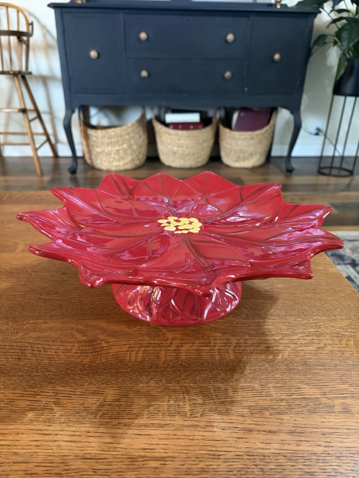 Princess House Poinsettia Cake Stand/serving Platter  #2199 New With Out Box