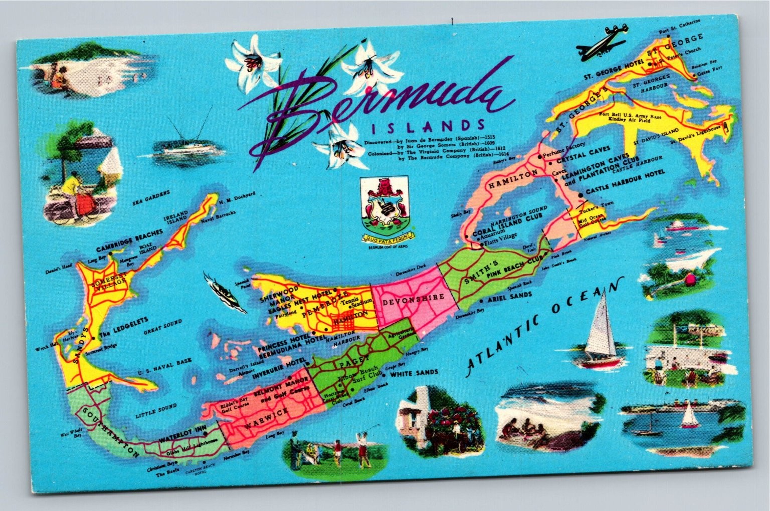 Vintage Bermuda Islands Pictorial Map Postcard - Tropic Traders K-16584 Vintage Bermuda Islands Pictorial Map Postcard - Tropic Traders K-16584