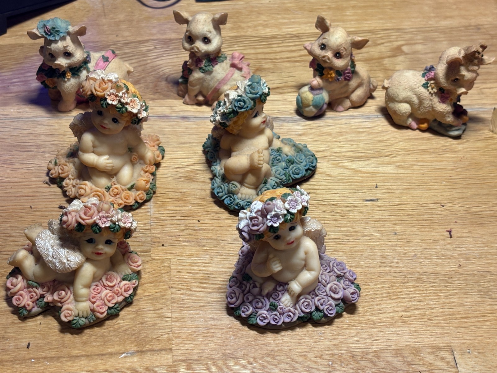 Vintage Figurine Lot of 8 Cherub Angels & Pigs Floral Resin Collectibles