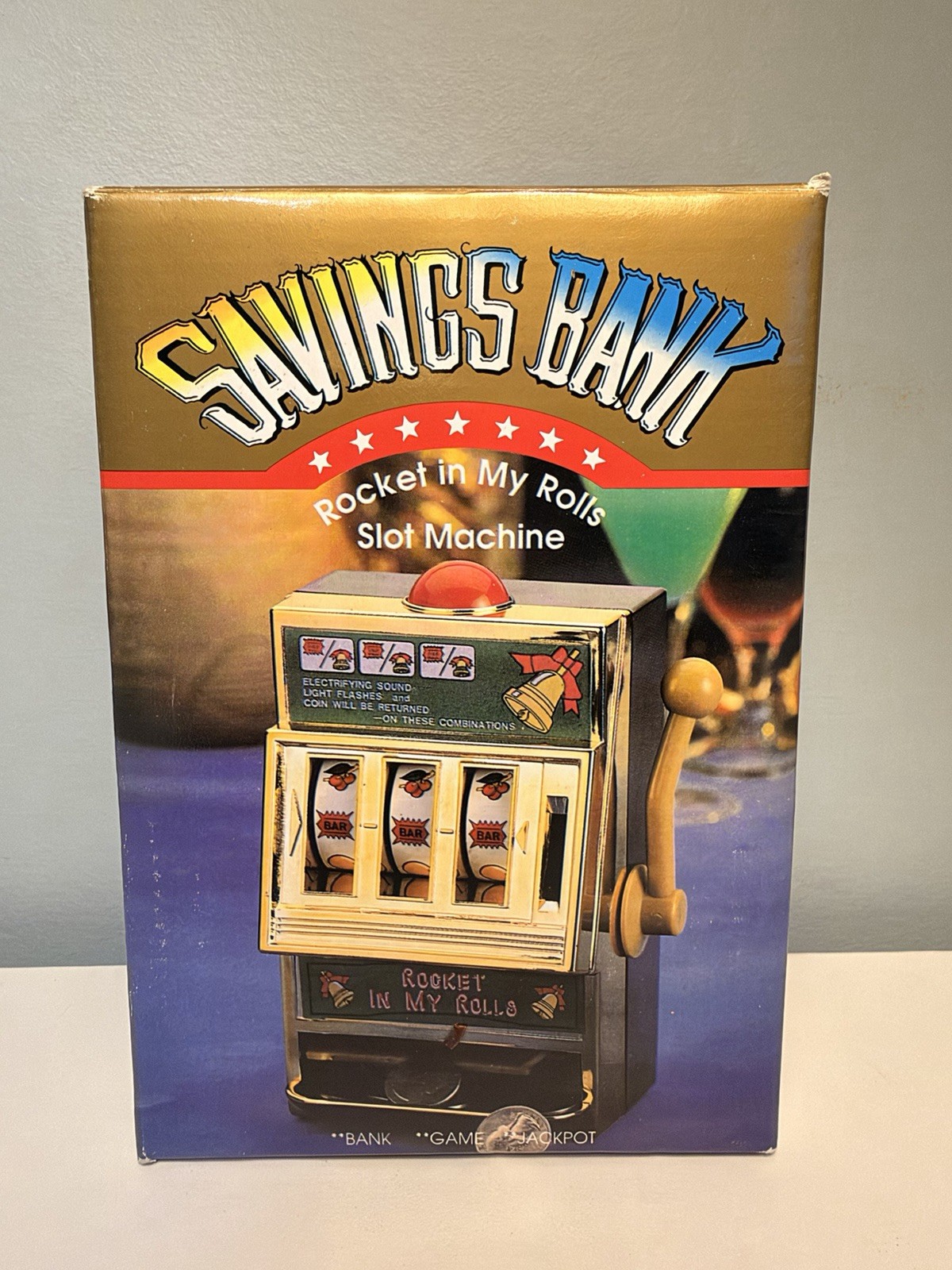 Vintage Lighted Slot Machine Coin Bank Winning Light Sound Rocket In My Rolls 7”