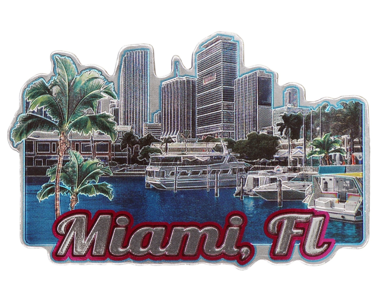 Miami Florida Harbor Foil Magnet 3.75