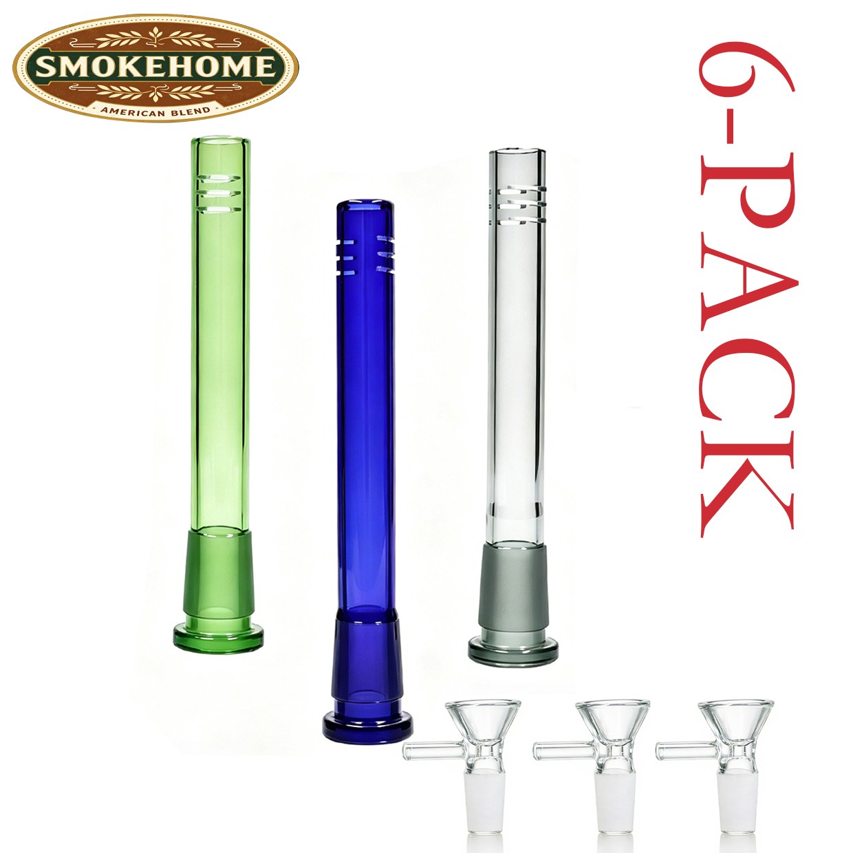 6-PACK 5.25in Down stems + 14mm Round Glass Bong For Glass Bongs Tobacco Smoking