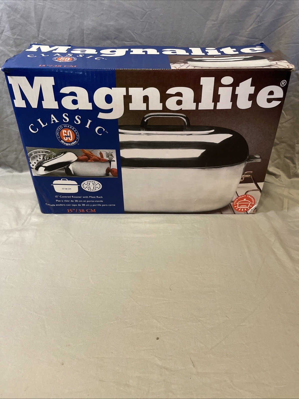 Magnalite Classic 15” Aluminum Oval Dutch Oven Roaster W Meat Rack New In Box Magnalite Classic 15” Aluminum Oval Dutch Oven Roaster W Meat Rack New In Box