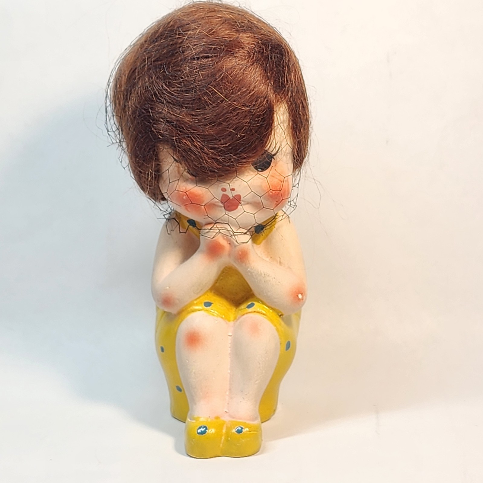 Antique 1920s SPLASH ME Chalkware Carnival Doll Bathing Beauty Original Hair Net