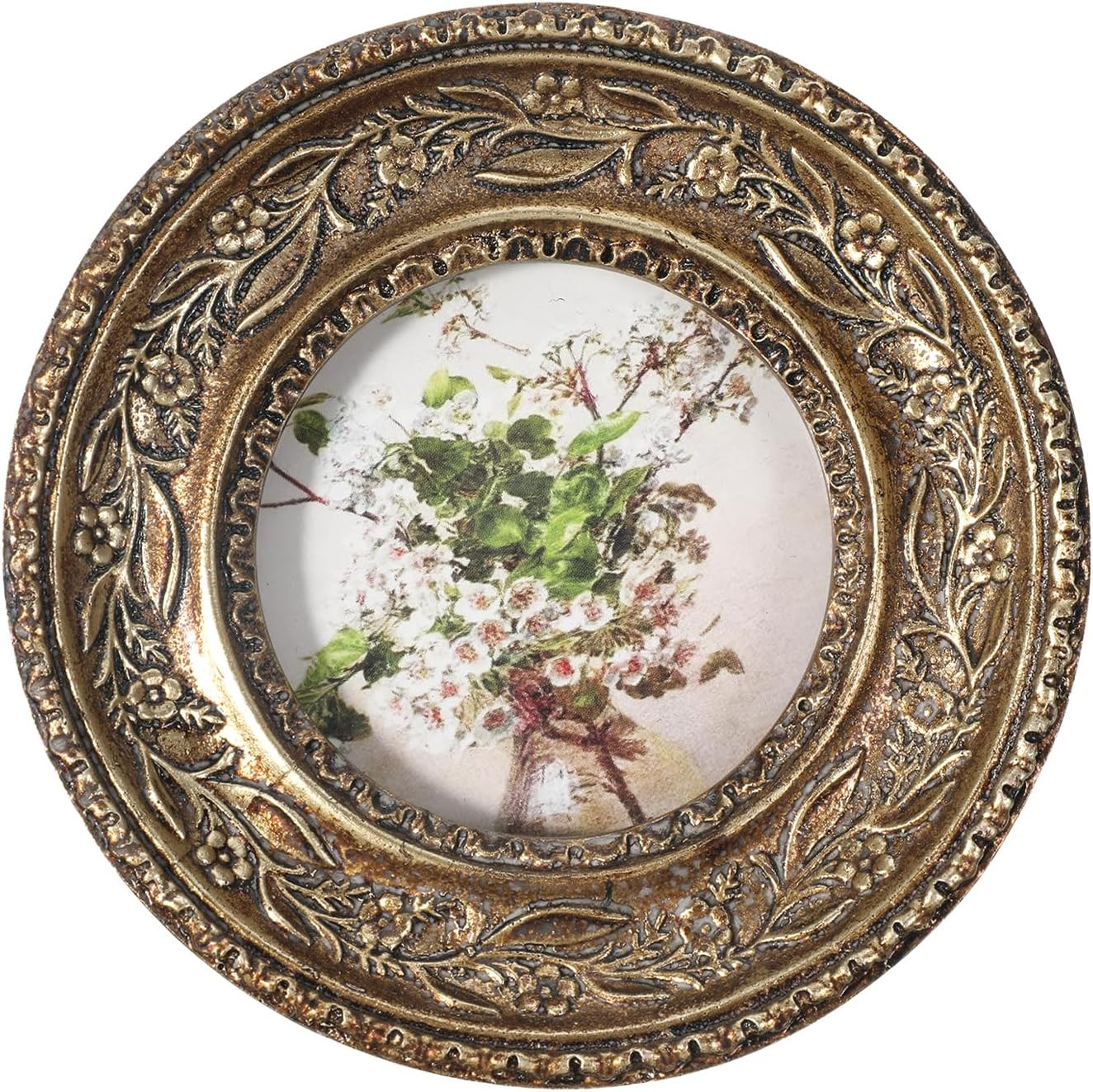 Round Vintage Bronze Gold Picture Frame 3x3 Inch Wall Art Tabletop Decor