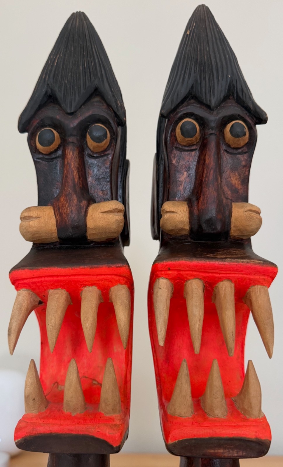 Vintage MCM Wood Tiki Head Sculptures Mid Century Polynesian Witco Style 1960s