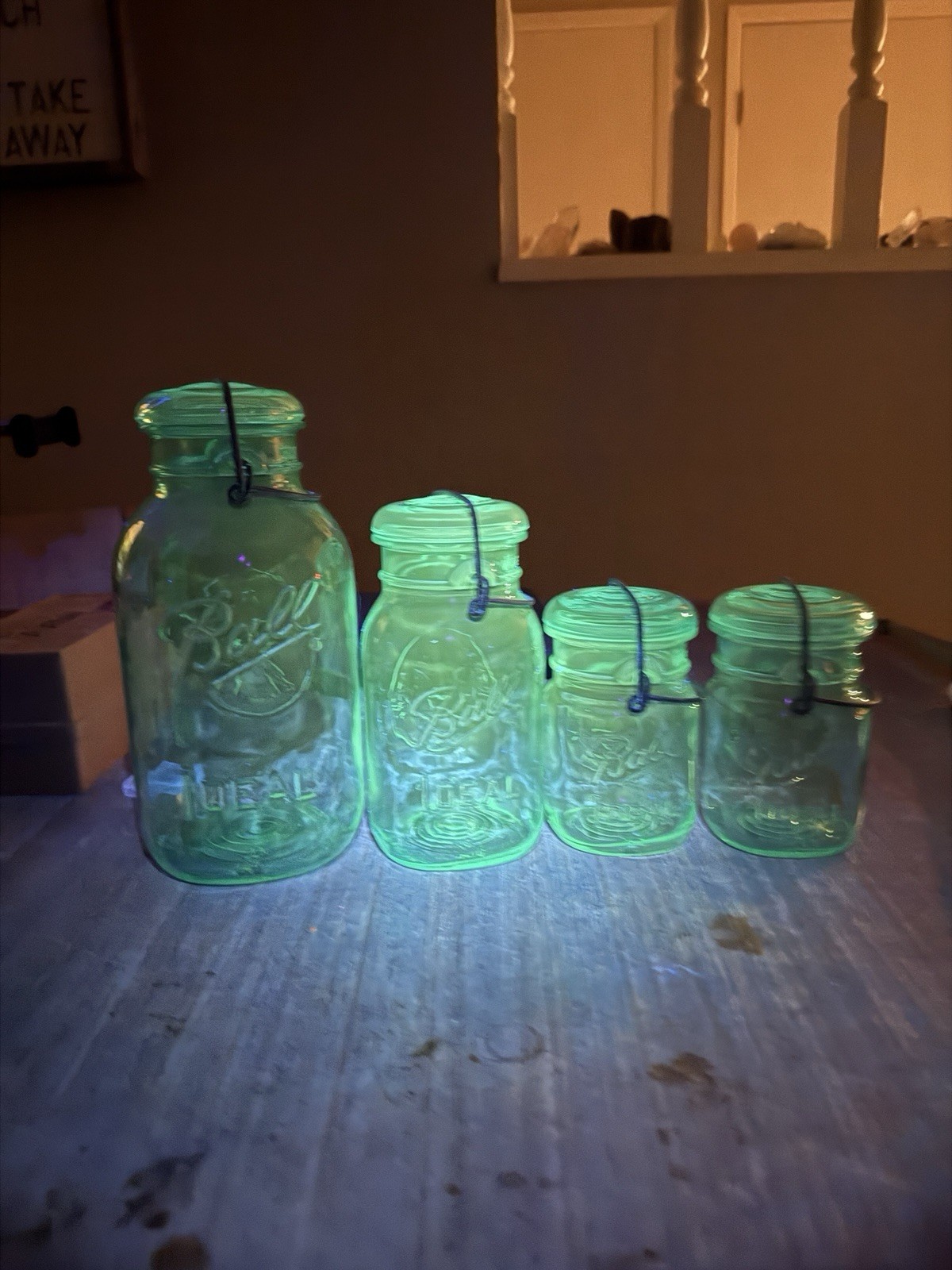 Antique + Bicentennial Ball Ideal Jar Set – All Four UV Reactive Glass”