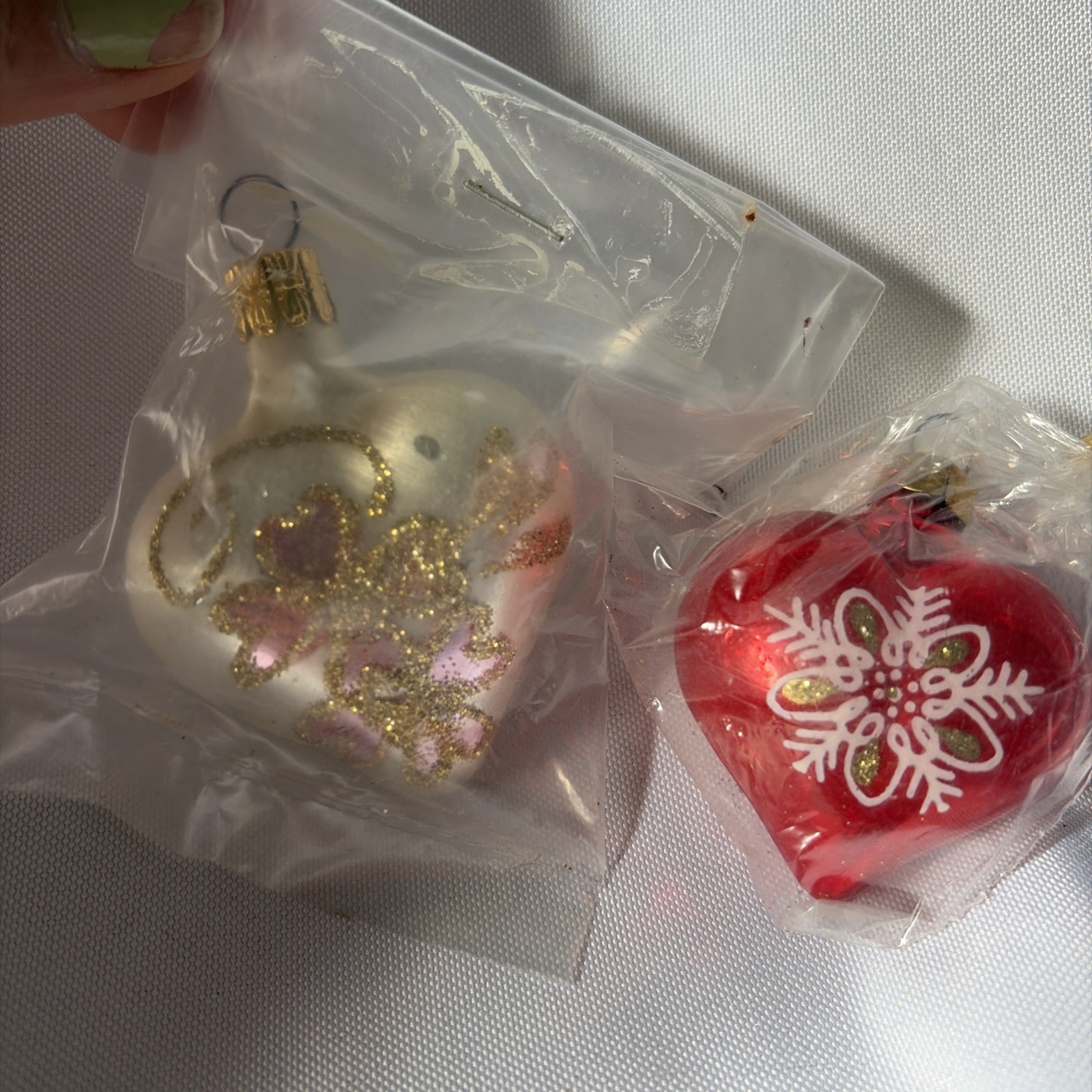 Vtg Bronner’s Christmas Ornament Blown Glass Mini Hearts Red White NOS Austria