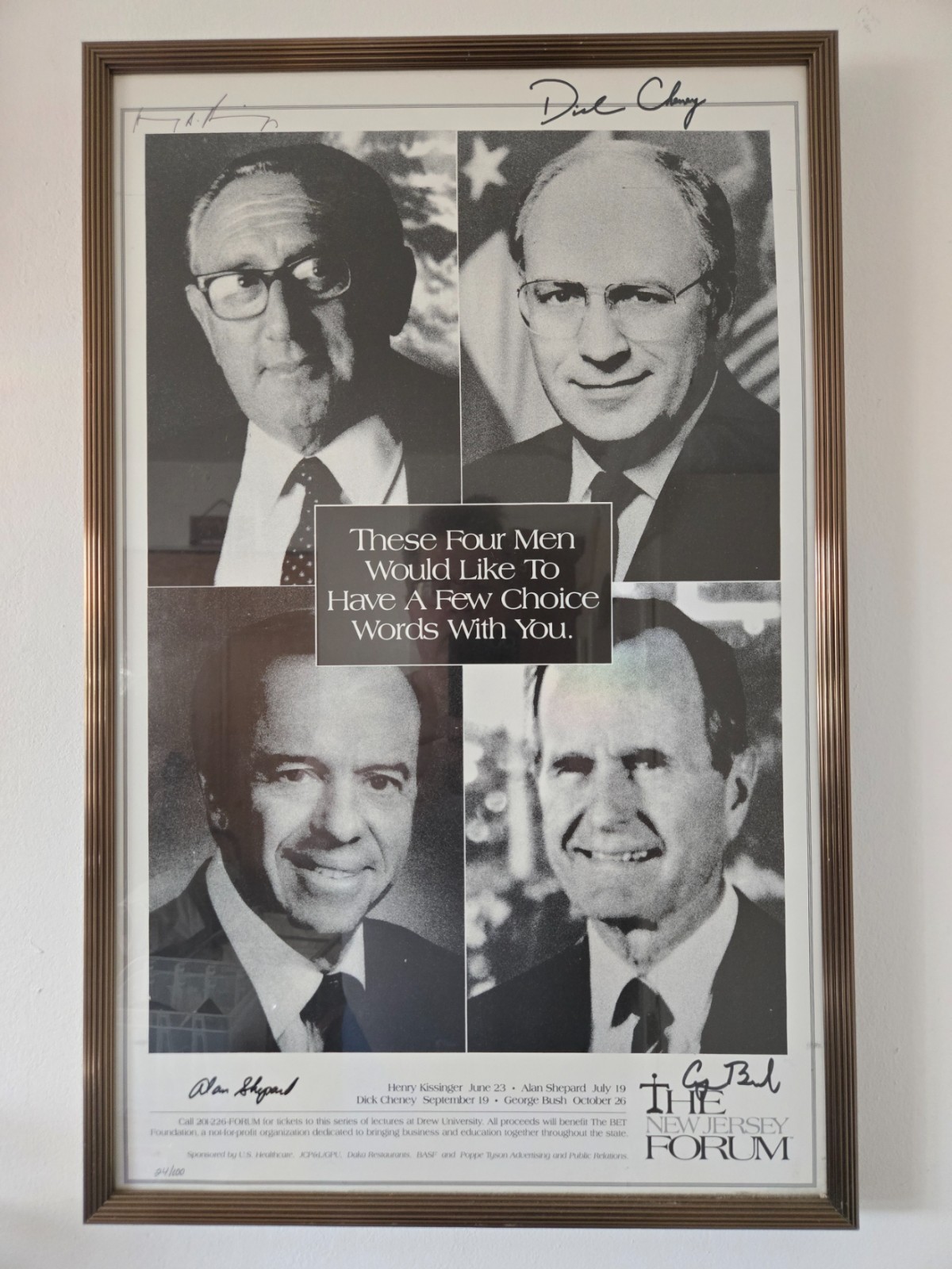 Alan Shepard Dick Cheney Henry Kissinger GBush Signed 16x24 Framed Poster NASA Alan Shepard Dick Cheney Henry Kissinger GBush Signed 16x24 Framed Poster NASA
