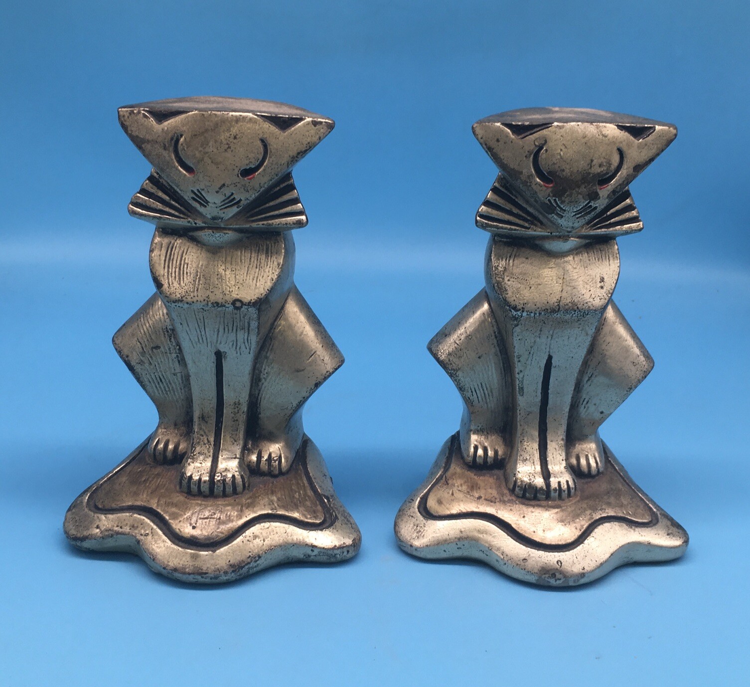 RARE ANTIQUE ARMOR BRONZE Corp.CLAD BOOKENDS ART DECO CUBIST CAT KITTEN STATUES RARE ANTIQUE ARMOR BRONZE Corp.CLAD BOOKENDS ART DECO CUBIST CAT KITTEN STATUES