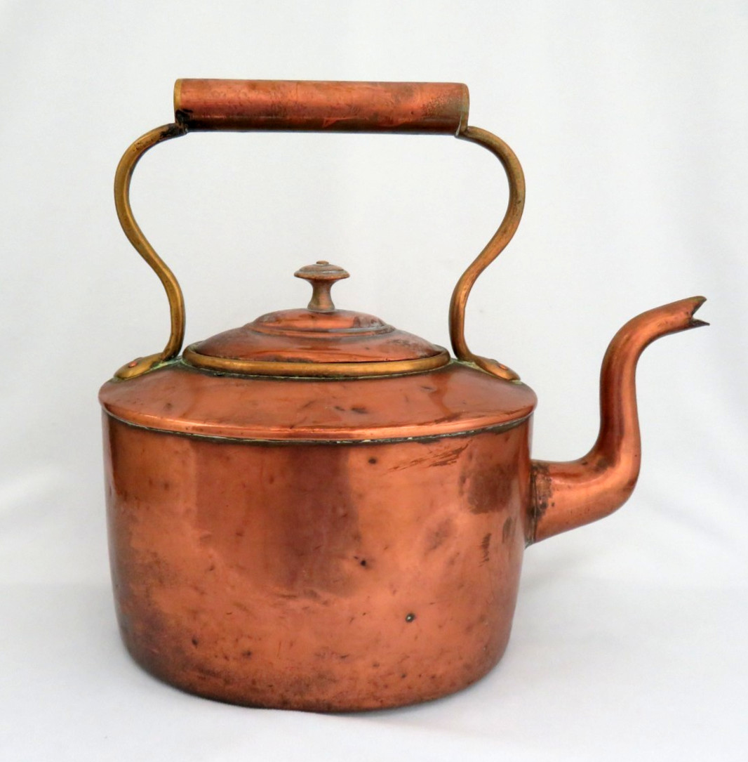 Antique Early 1900's Large Oval Handmade Heavy Copper Tea Kettle Pot