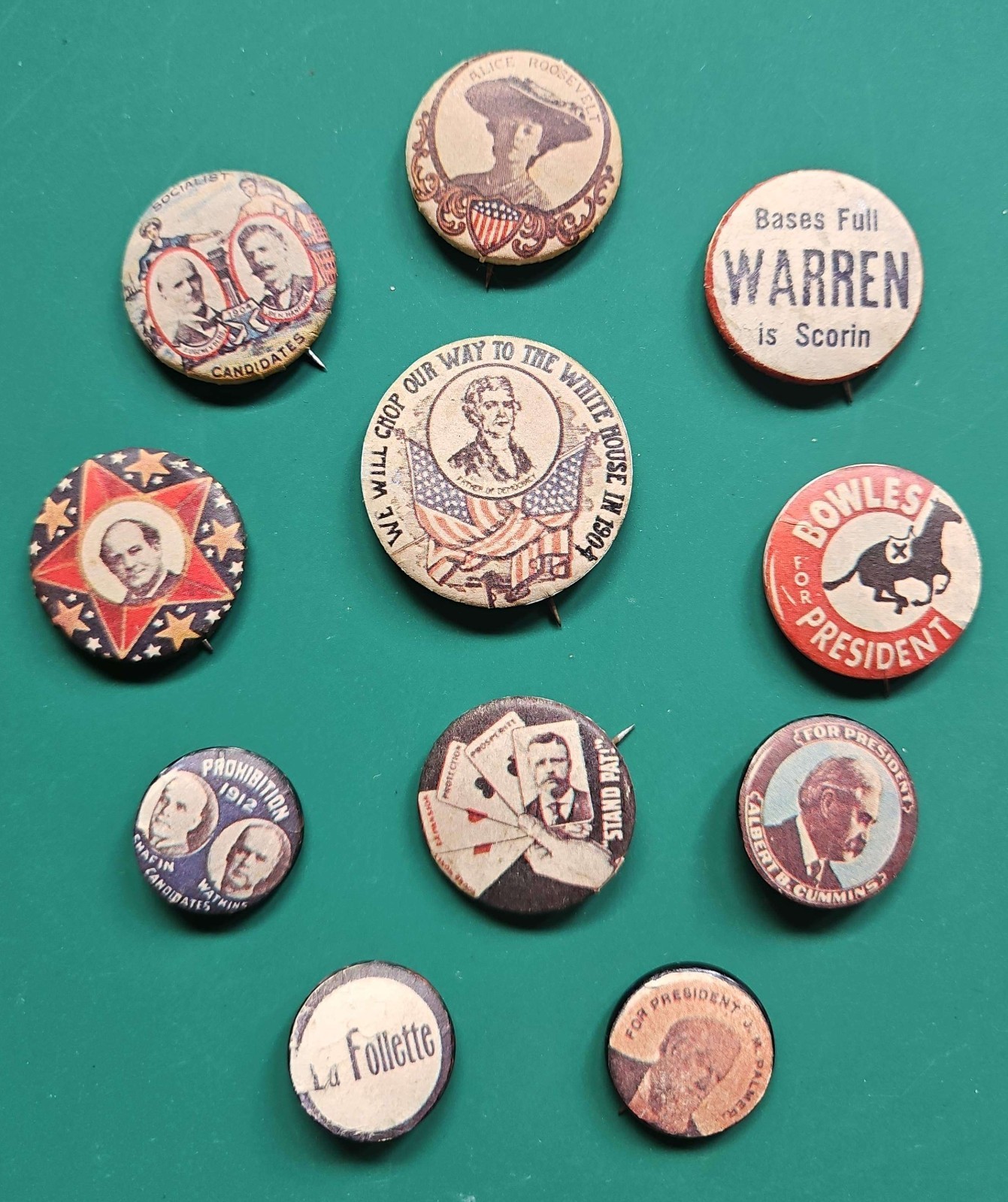 Vintage Political Campaign Pinback Button Lot 11pc Roosevelt Debs Harding Palmer Vintage Political Campaign Pinback Button Lot 11pc Roosevelt Debs Harding Palmer