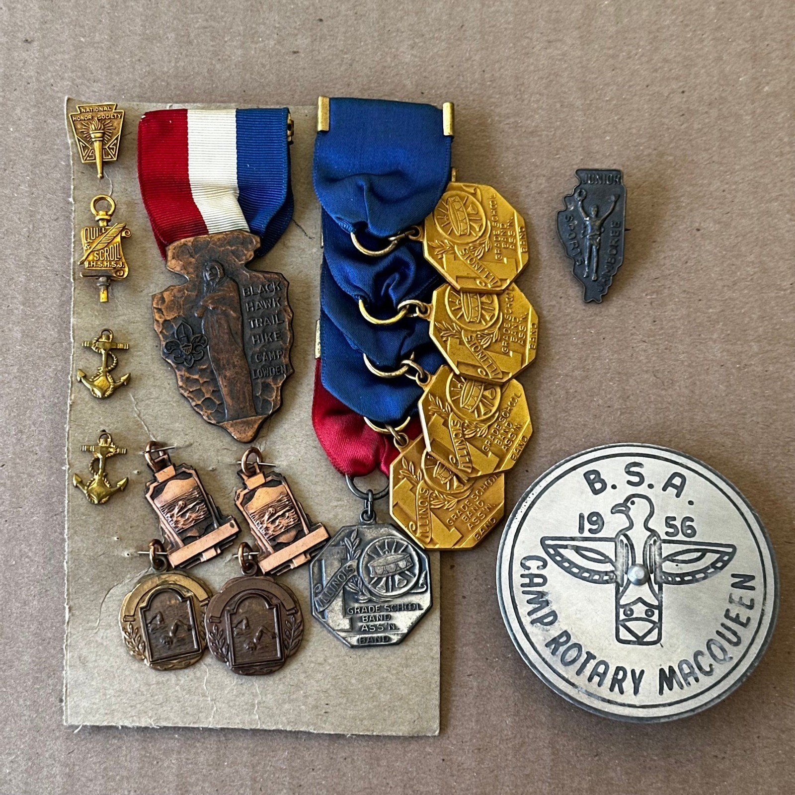 Vtg Illinois Highschool & BSA 50s Medal Lot of 17: Rotary IHSHSJ NHS BSA Band Vtg Illinois Highschool & BSA 50s Medal Lot of 17: Rotary IHSHSJ NHS BSA Band