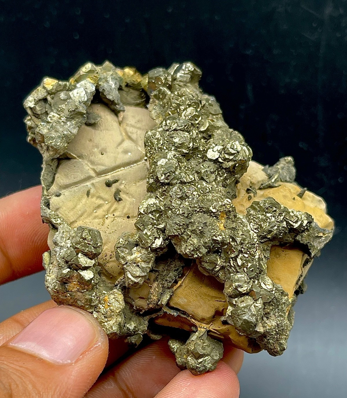 Golden Rainbow Pyrite Crystal Cluster With Matrix Specimen 918 Carats @ Minerals