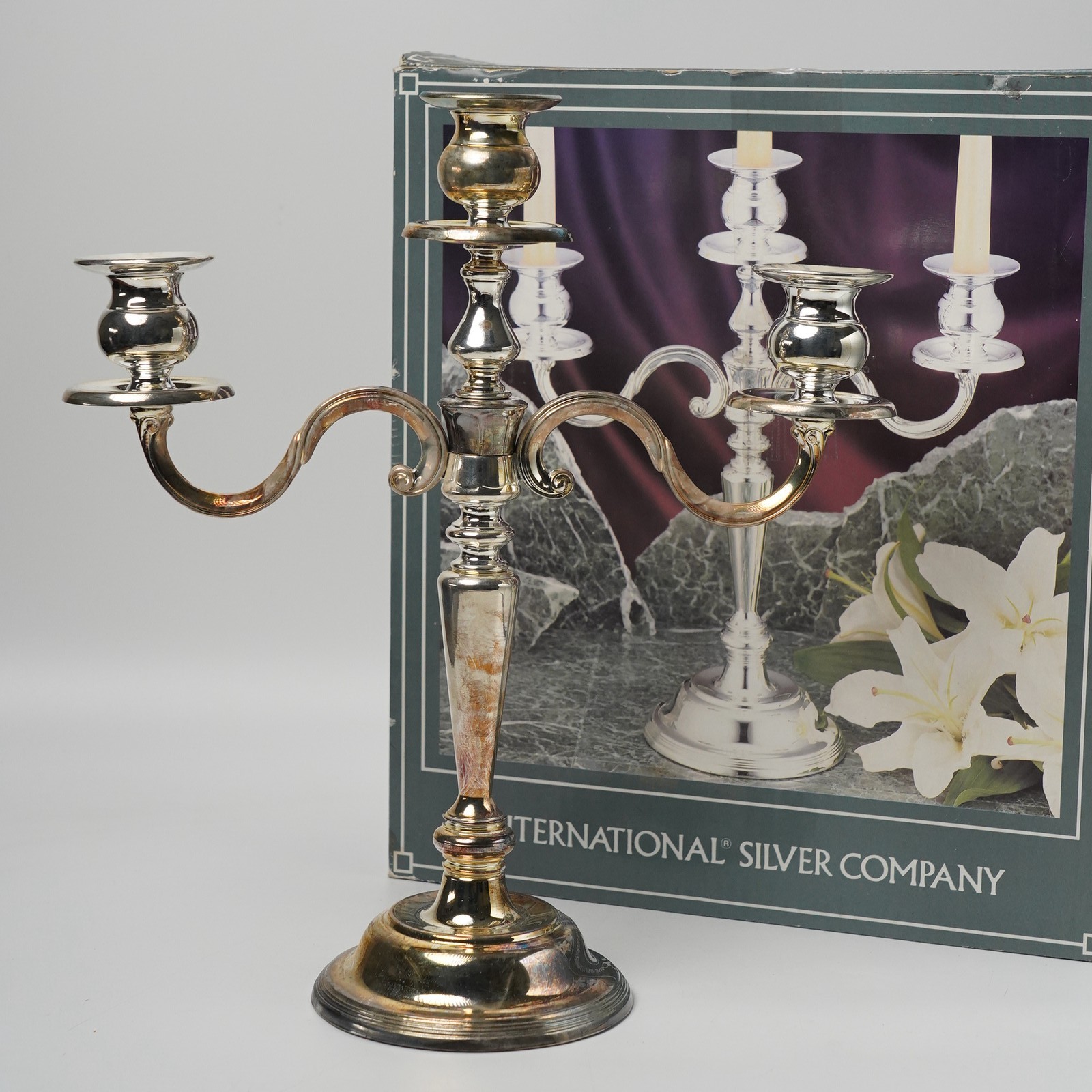 Vintage International Silver Company Silverplated 3-Light Candelabra 14.25\