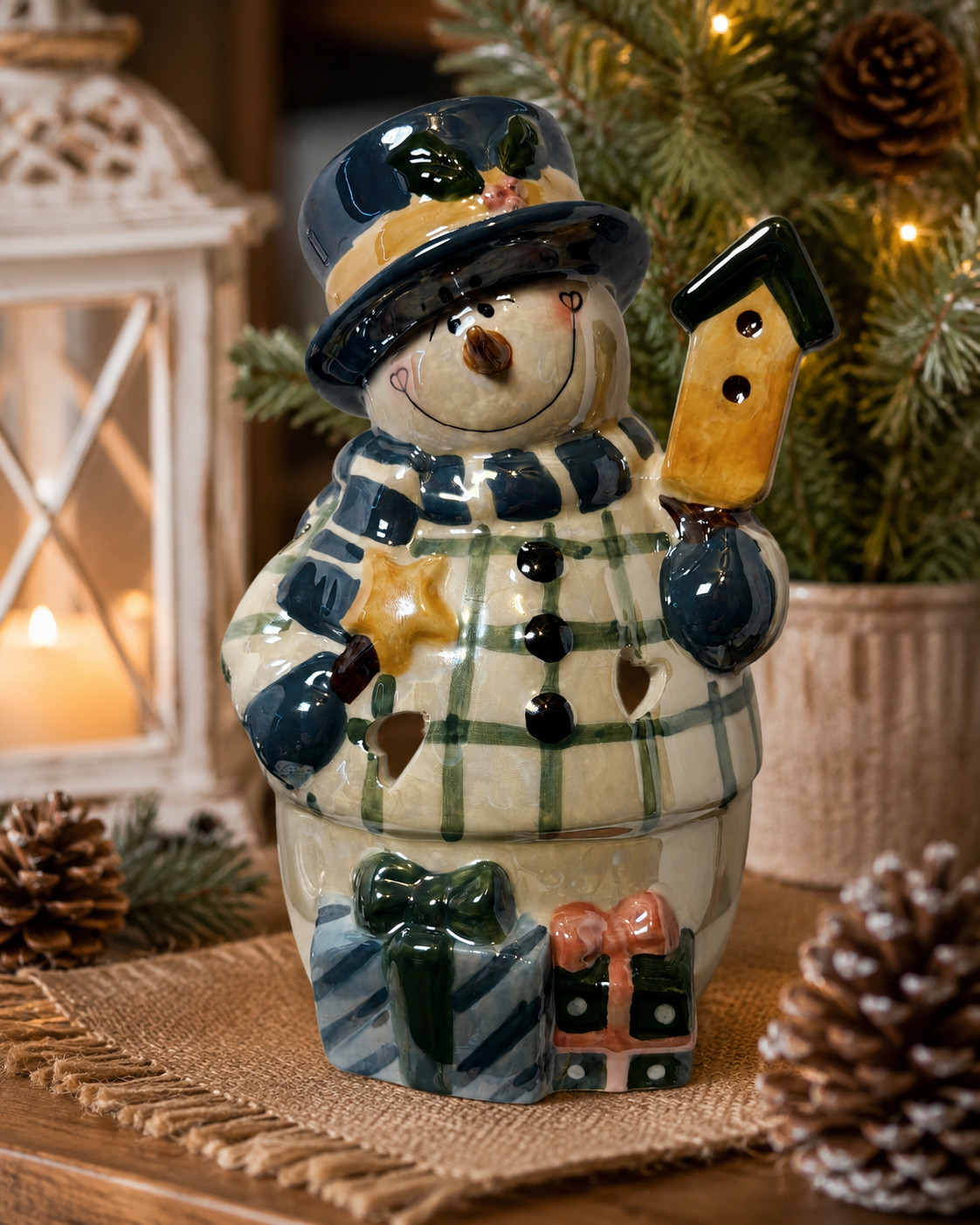 Vintage Crazy Mountain Snowman Tealight Holder