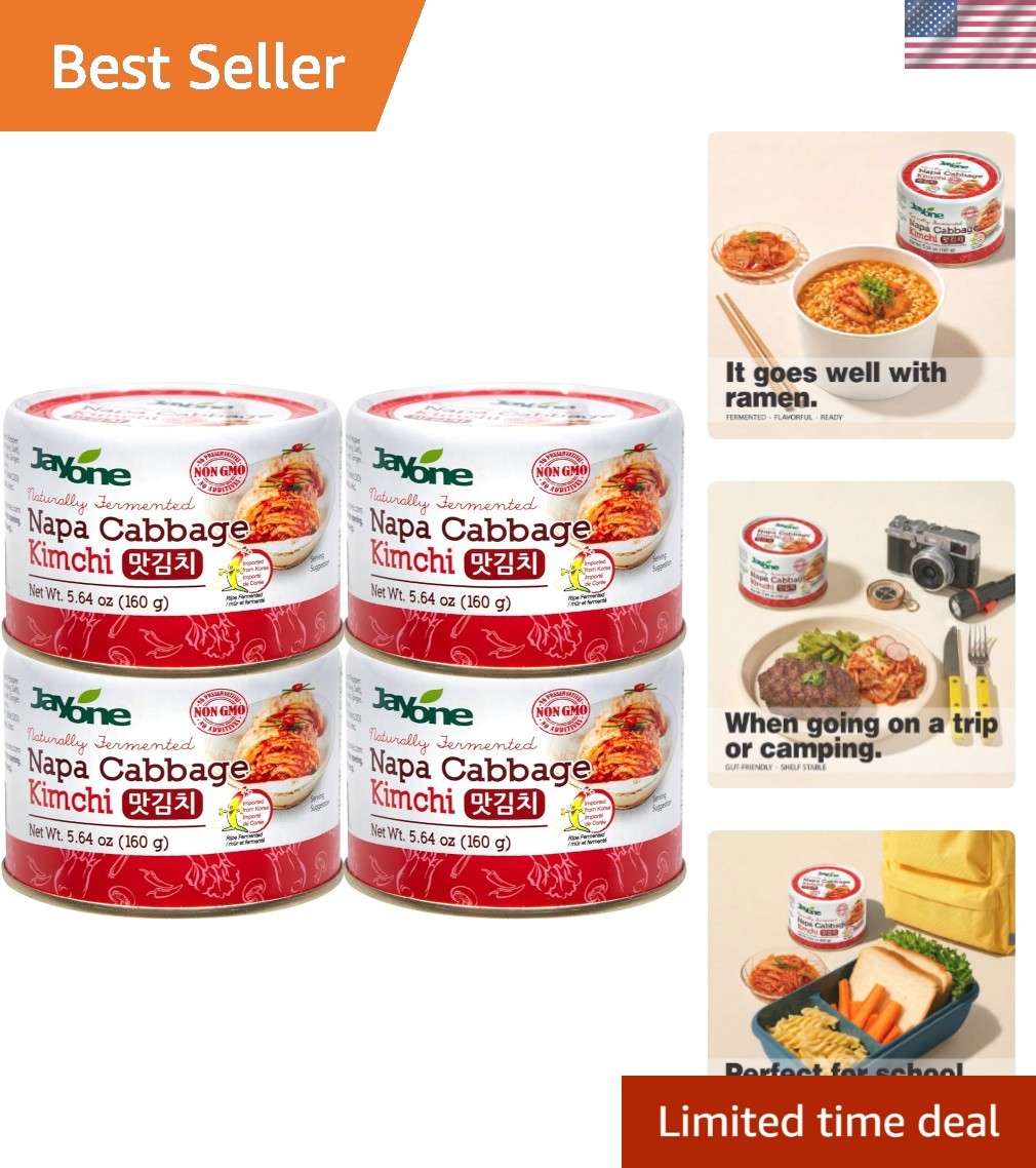Authentic Korean Canned Kimchi - Naturally Fermented Napa Cabbage (Pack of 4)