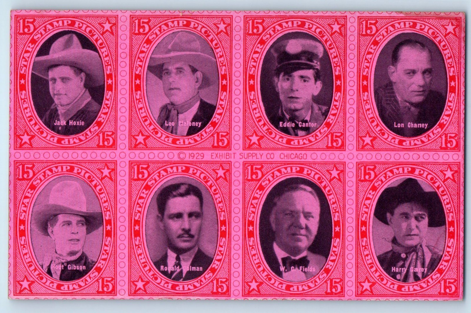 1929 Chicago Exhibit Actors Stars Harry Carey Jack Hoxie Hoot Gibson Postcard 1929 Chicago Exhibit Actors Stars Harry Carey Jack Hoxie Hoot Gibson Postcard
