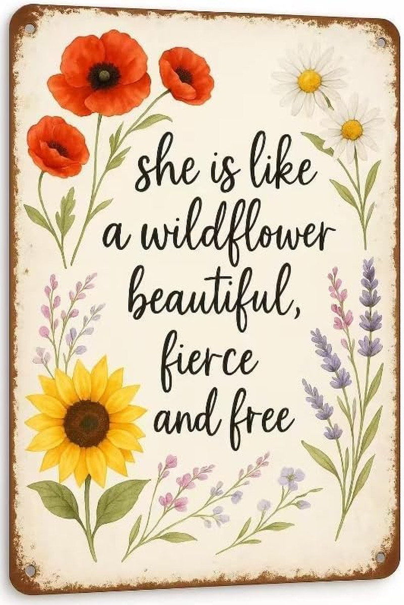 She Is like a Wildflower Beautiful Fierce and Free - Vintage Metal Tin Signs, Gi She Is like a Wildflower Beautiful Fierce and Free - Vintage Metal Tin Signs, Gi