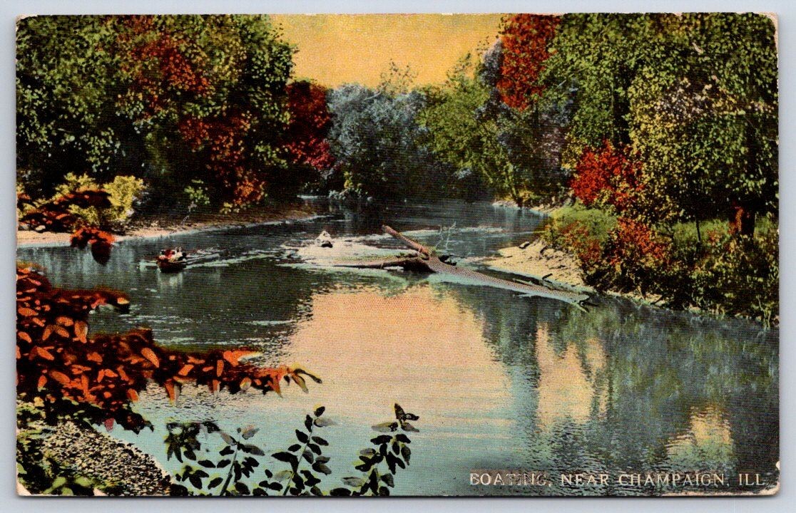 Philo Antique Illinois Postcard CHAMPAIGN Boating Scene Scenic River 1913 Philo Antique Illinois Postcard CHAMPAIGN Boating Scene Scenic River 1913