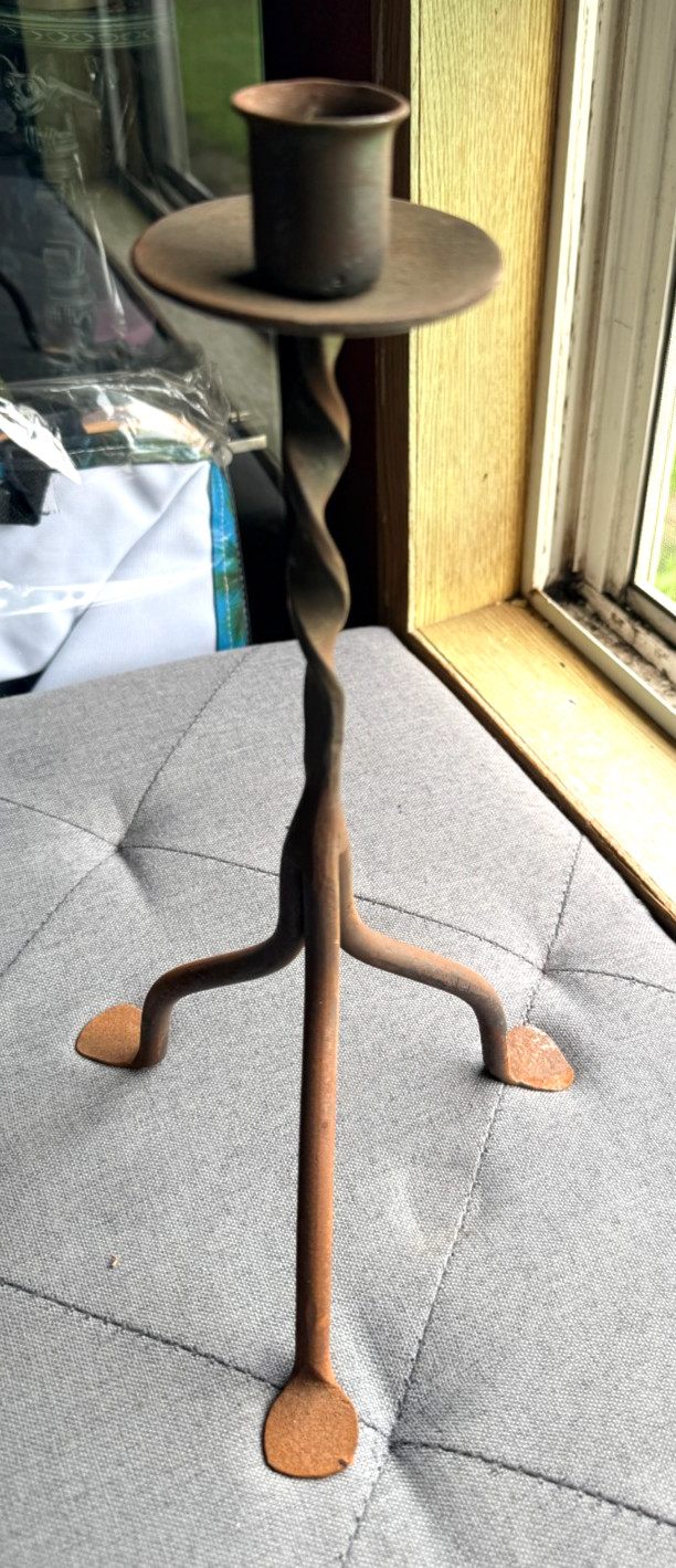 Vintage Heavy Duty Cast Iron Candlestick Holder Primitive Rustic Farmhouse 13\