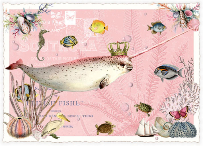 Postcard Glitter Tausendschoen Narwhal Fish Sea
