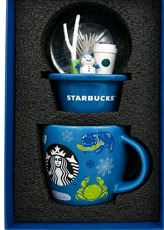 Starbucks Japan Hokkaido Snow Globe Mug Blue Limited Edition New in Box NIB