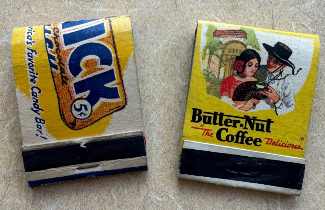 Candy & Coffee Two-fer; Old Nick and Butter-Nut; Very Vtg. Matchbooks; Nice&Nice