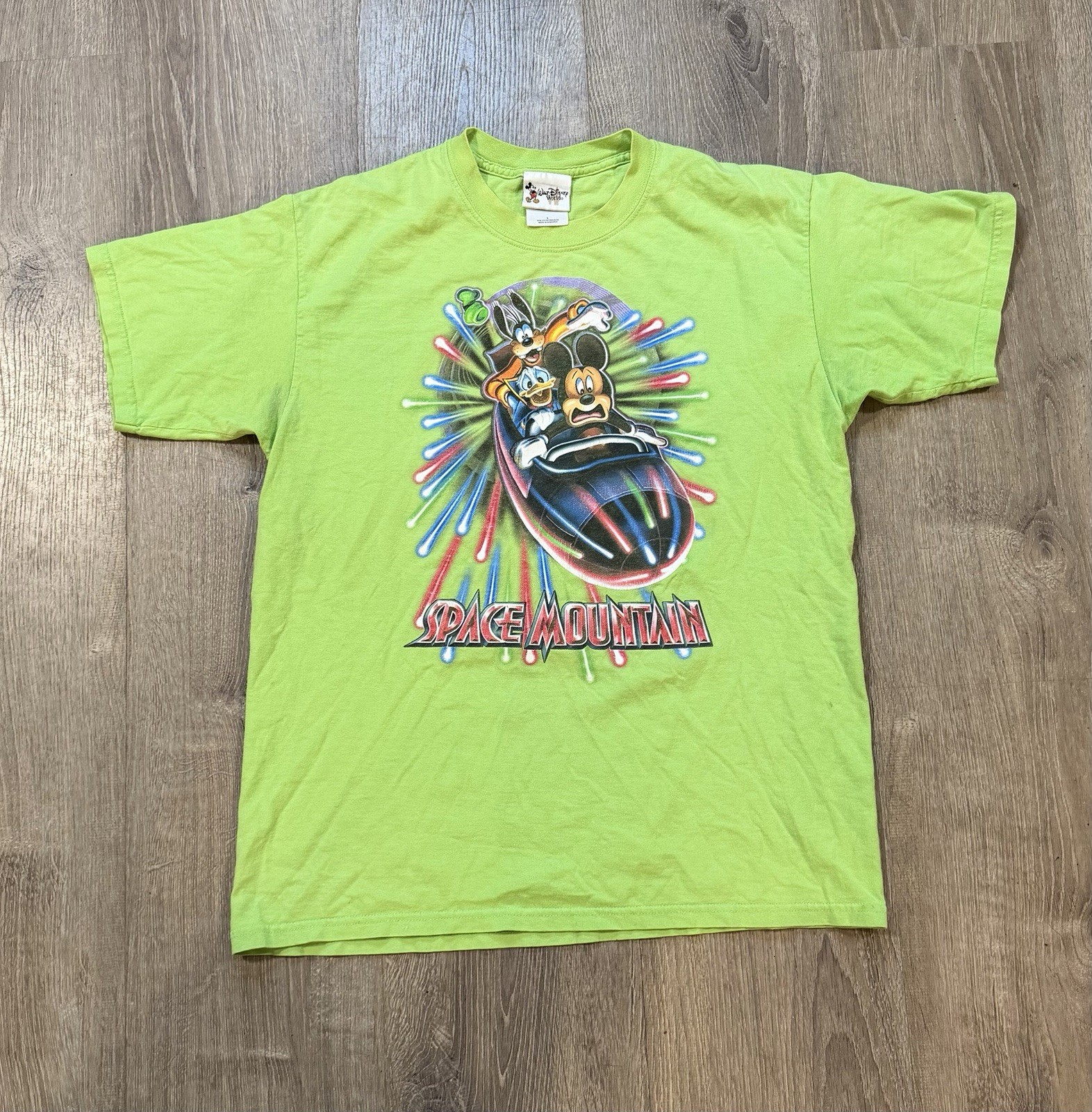 Vintage Disney World Space Mountain T-Shirt T-Minus 0 Too Late Men’s Large Green