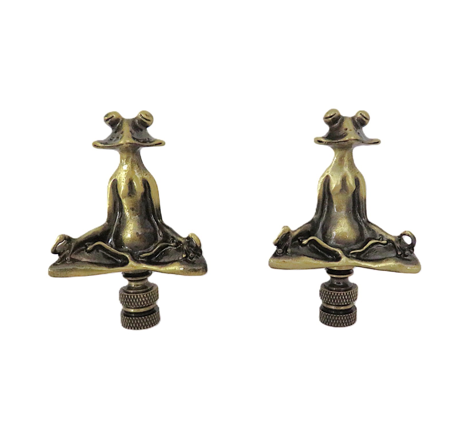 Pair of Zen Meditating Frog Lamp Finials Pair of Zen Meditating Frog Lamp Finials