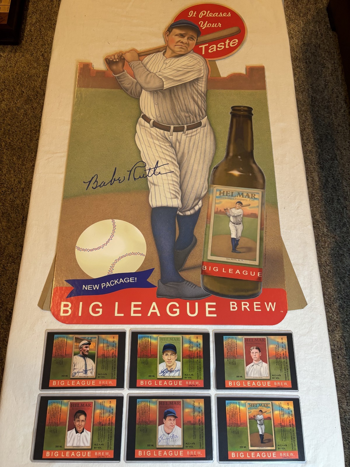 Babe Ruth Helmar Big League Brew Advertising Display With Beer Labels Babe Ruth Helmar Big League Brew Advertising Display With Beer Labels