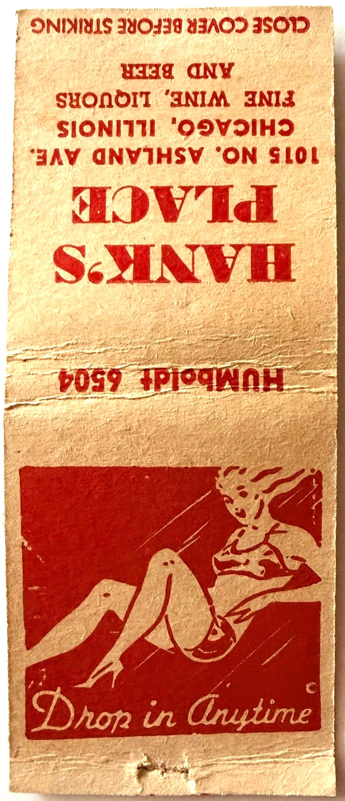1940s Hank\'s Place Tavern Bar Lounge Vintage Matchbook Cover Chicago Illinois