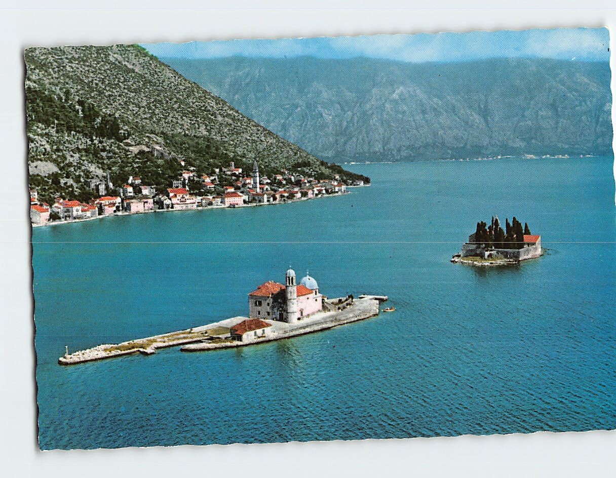 Postcard Our Lady of the Rocks Islet in the Bay of Kotor Perast Montenegro