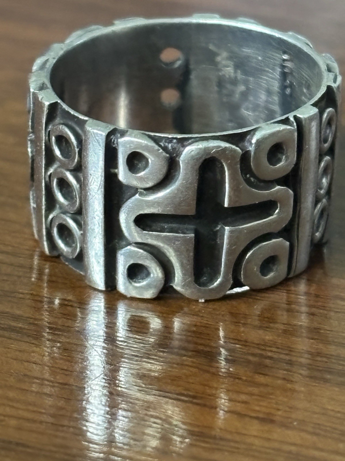 Vintage Size 9.25 Cross Ring Taxco Band Christian Sterling Silver 9.6 G  (26-9)