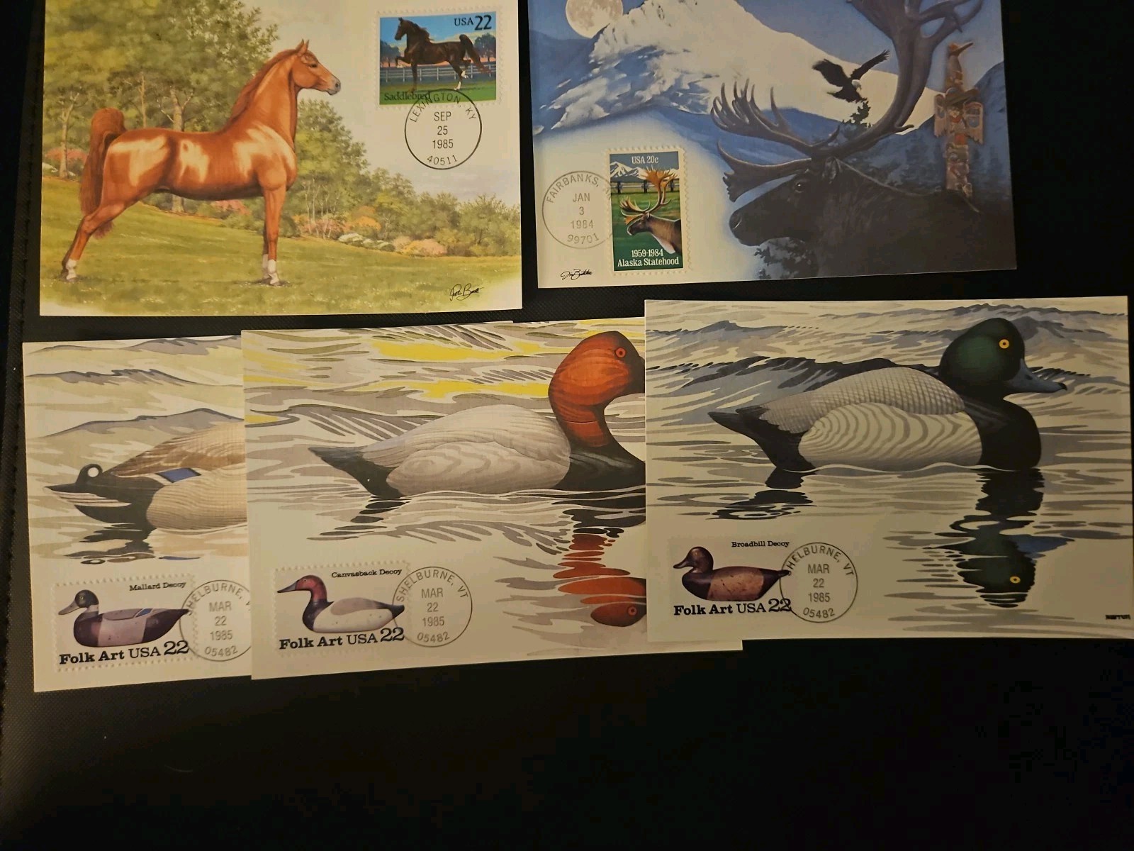 Vintage 1984 85 maximum card Lot (5) collection With Stamps, Ducks,Horses, Vintage 1984 85 maximum card Lot (5) collection With Stamps, Ducks,Horses,