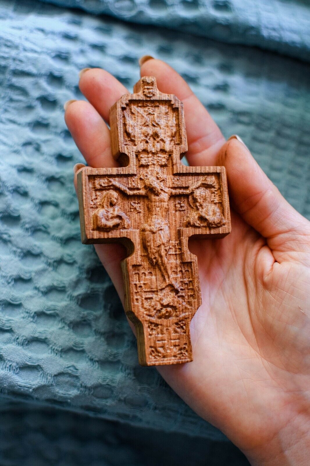 4.5 INCHES Pectoral Cross Orthodox crucifix Wood Carved Religious christian gift