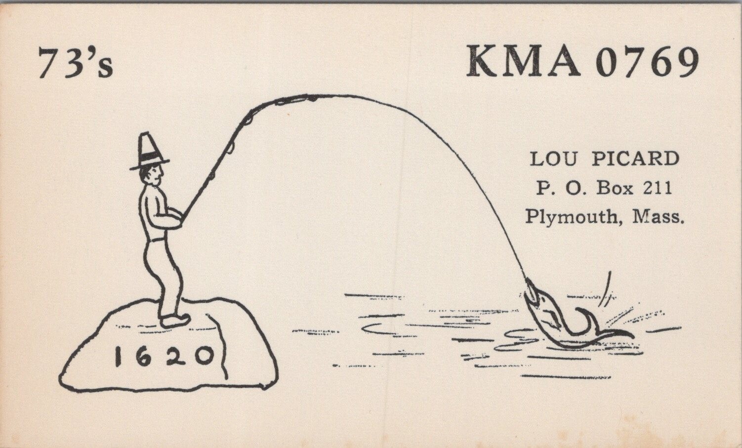 vintage CB radio QSL postcard comic Lou Picard 1970s Plymouth Massachusetts