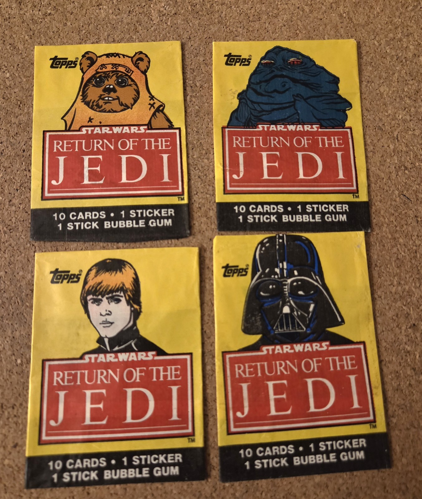 1983 Topps Star Wars Return of the Jedi Complete 4 Character Wax Wrapper Lot EX 1983 Topps Star Wars Return of the Jedi Complete 4 Character Wax Wrapper Lot EX