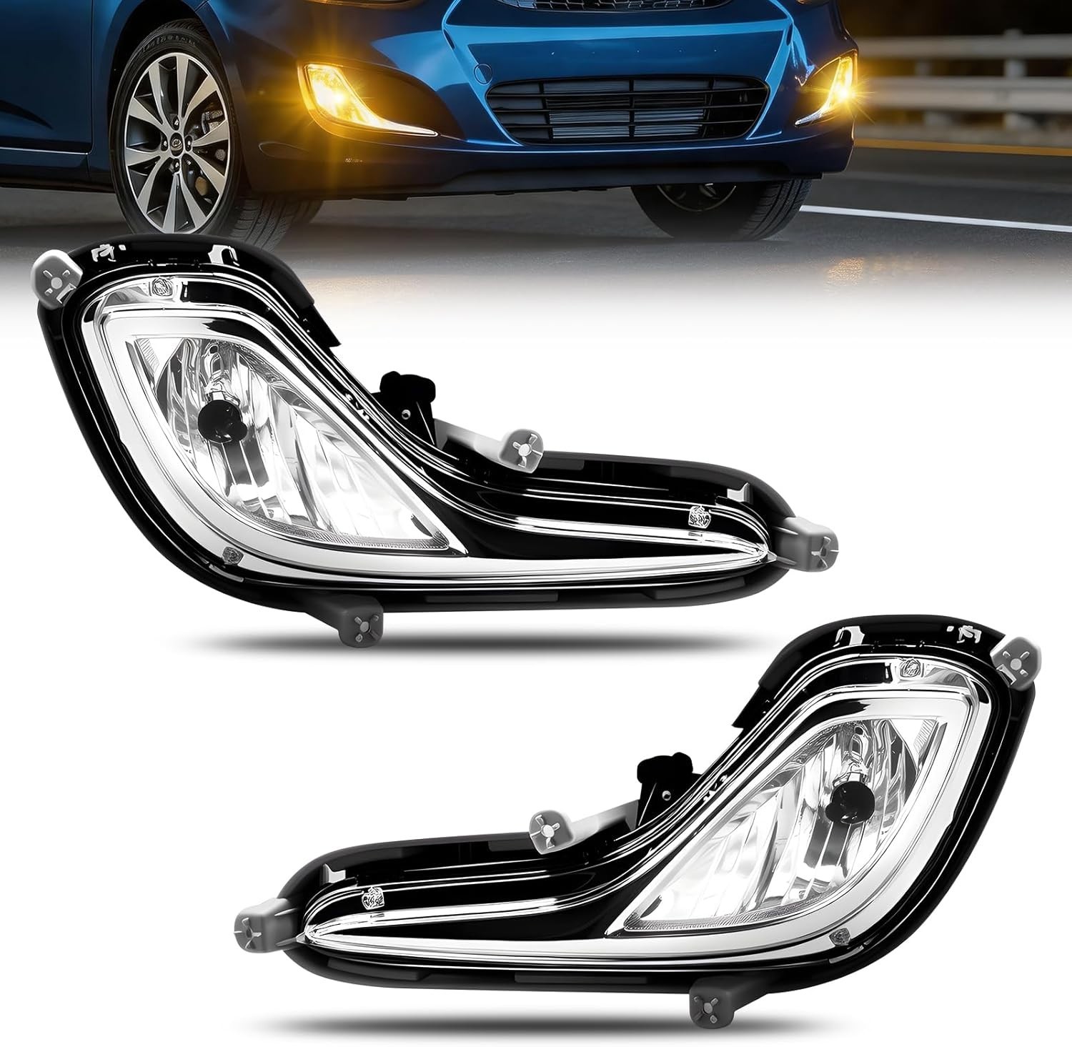 Fog Lights Compatible with 2012-2017 Hyundai Accent Front Bumper Driving Fog Lam Fog Lights Compatible with 2012-2017 Hyundai Accent Front Bumper Driving Fog Lam
