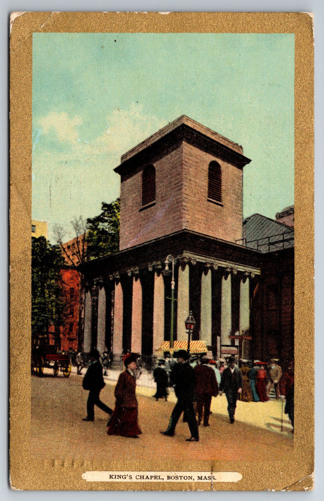 Vintage Postcard MA Boston King\'s Chapel Crowds c1911 ~6656