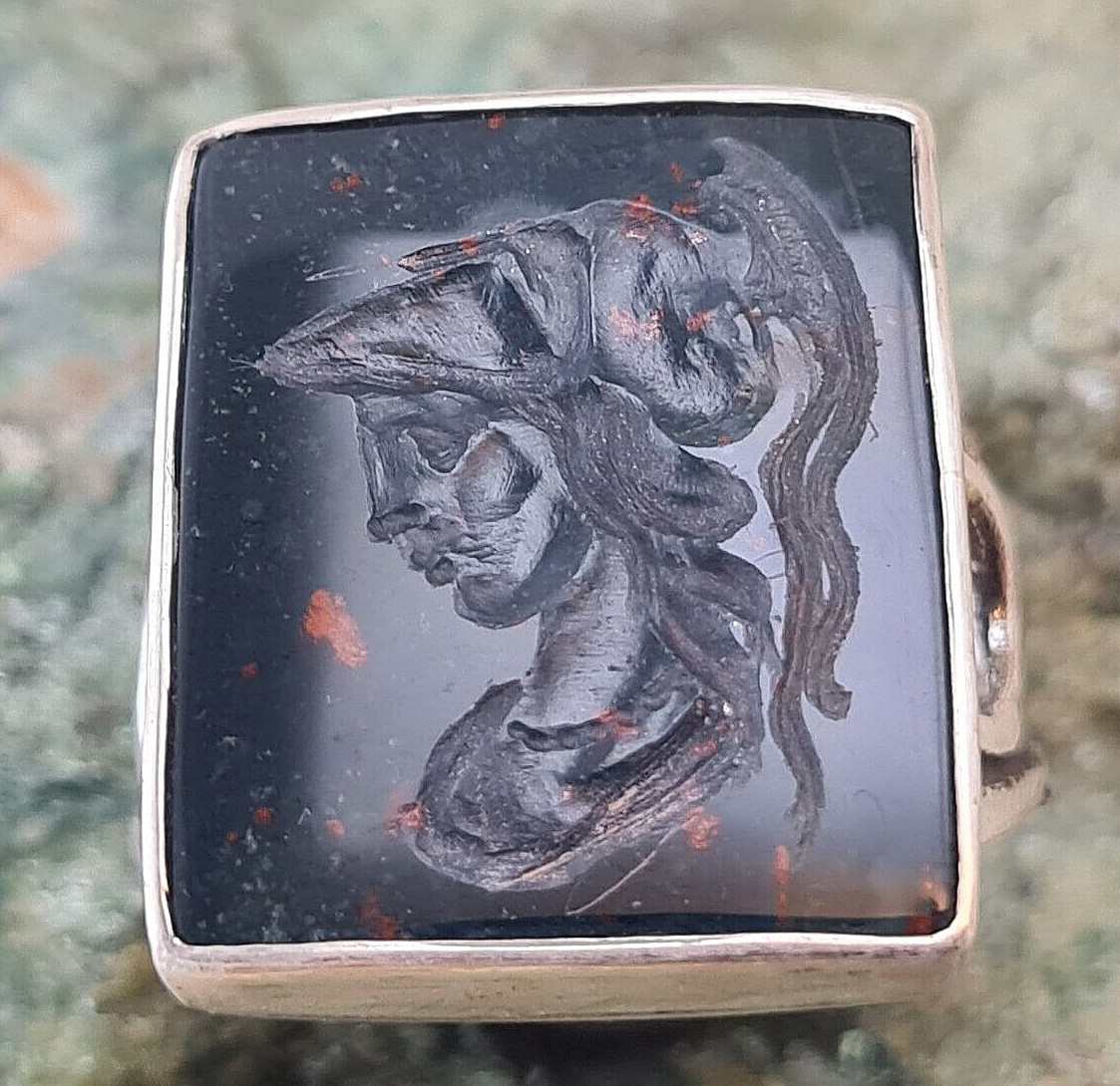 Athena Pallas Seal Intaglio Ring hand engraved Ancient Vintage ROMAN RARE